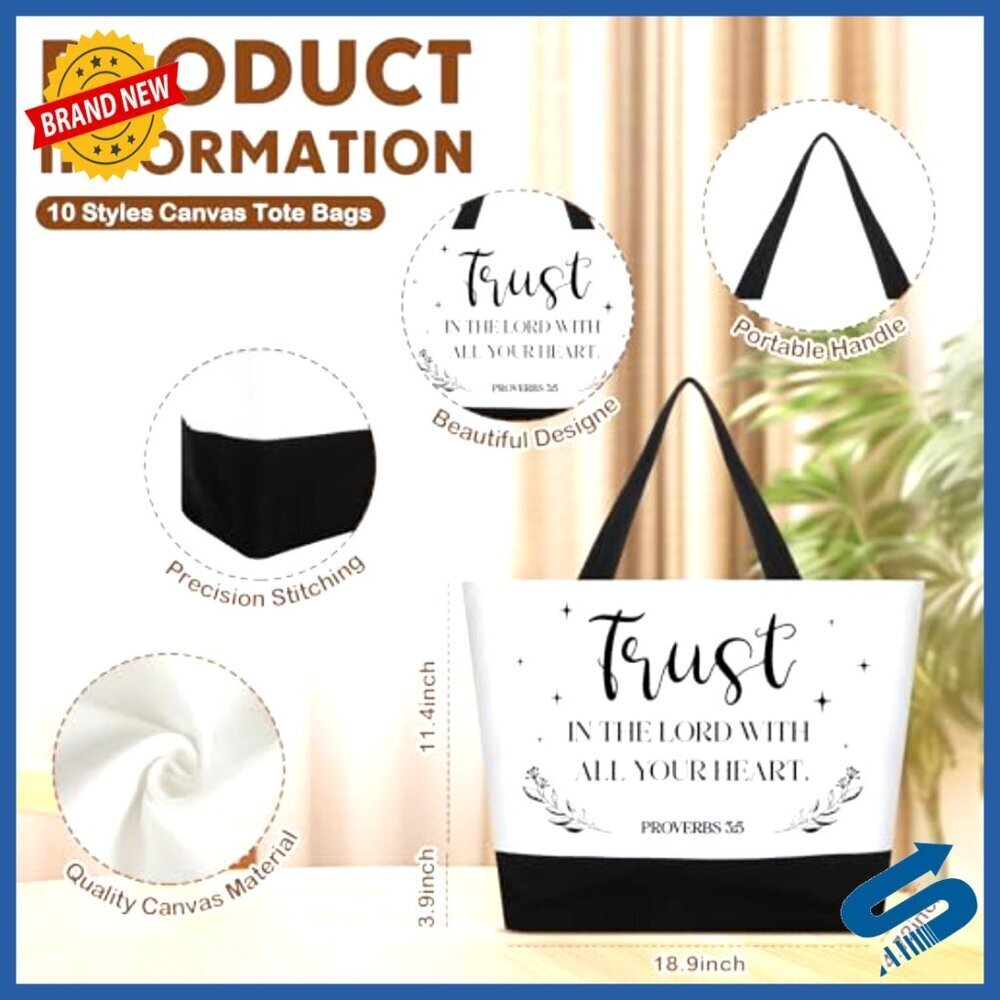 Reusable Canvas Tote Bags Set with Cosmetic Cases Christian Inspirational Gift - Picture 4 of 7